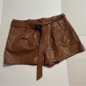 NWT 3X Heyson High Waist Brown Faux Leather Women's Shorts